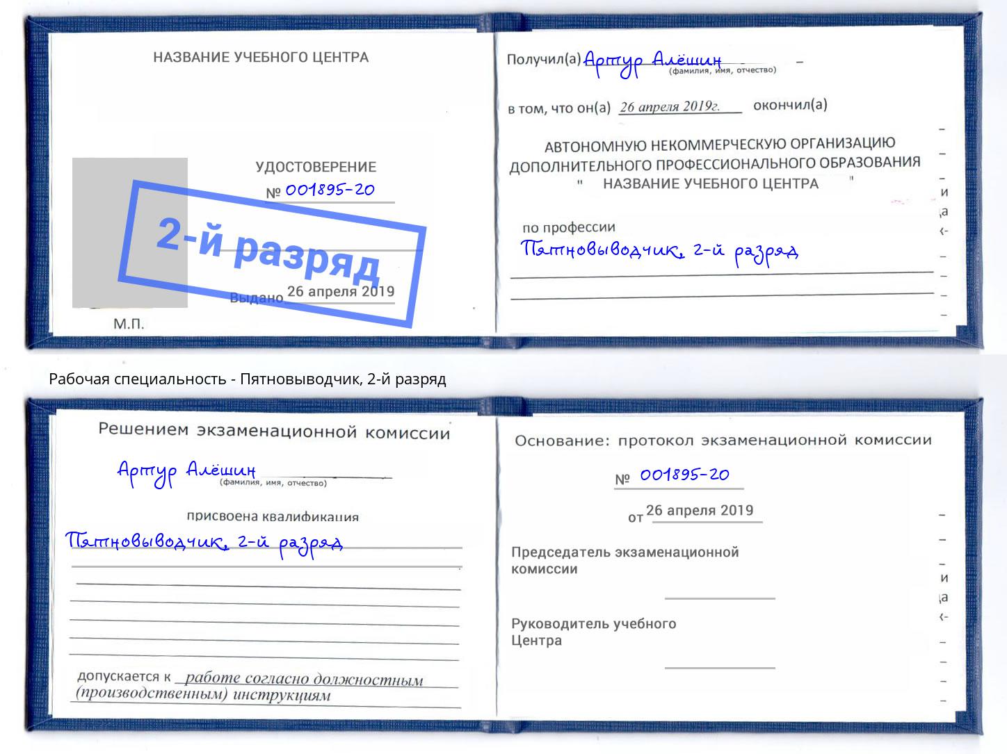 корочка 2-й разряд Пятновыводчик Шелехов