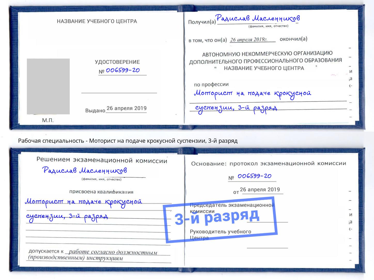 корочка 3-й разряд Моторист на подаче крокусной суспензии Шелехов