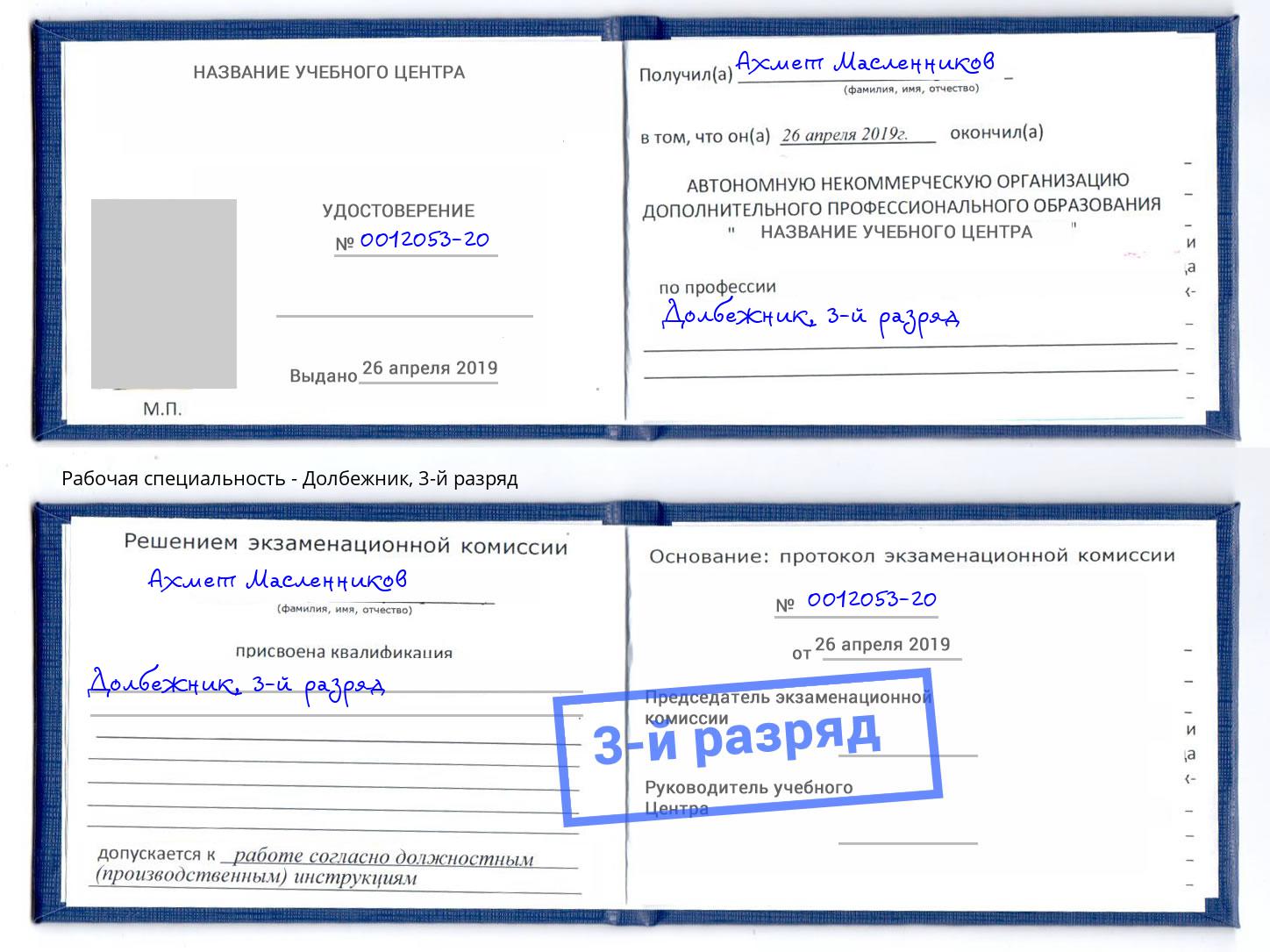 корочка 3-й разряд Долбежник Шелехов